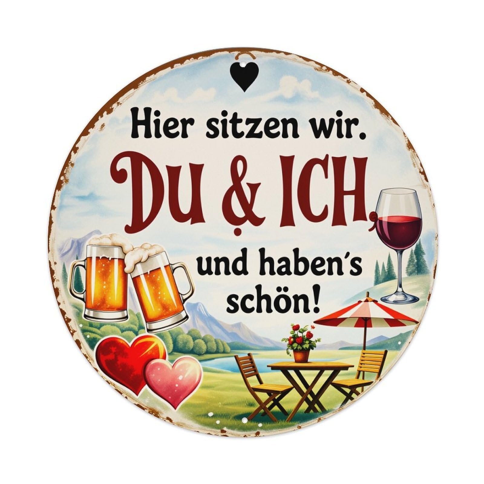 Beer Mugs Hearts Table Landscape Metal Tin Sign Plaque