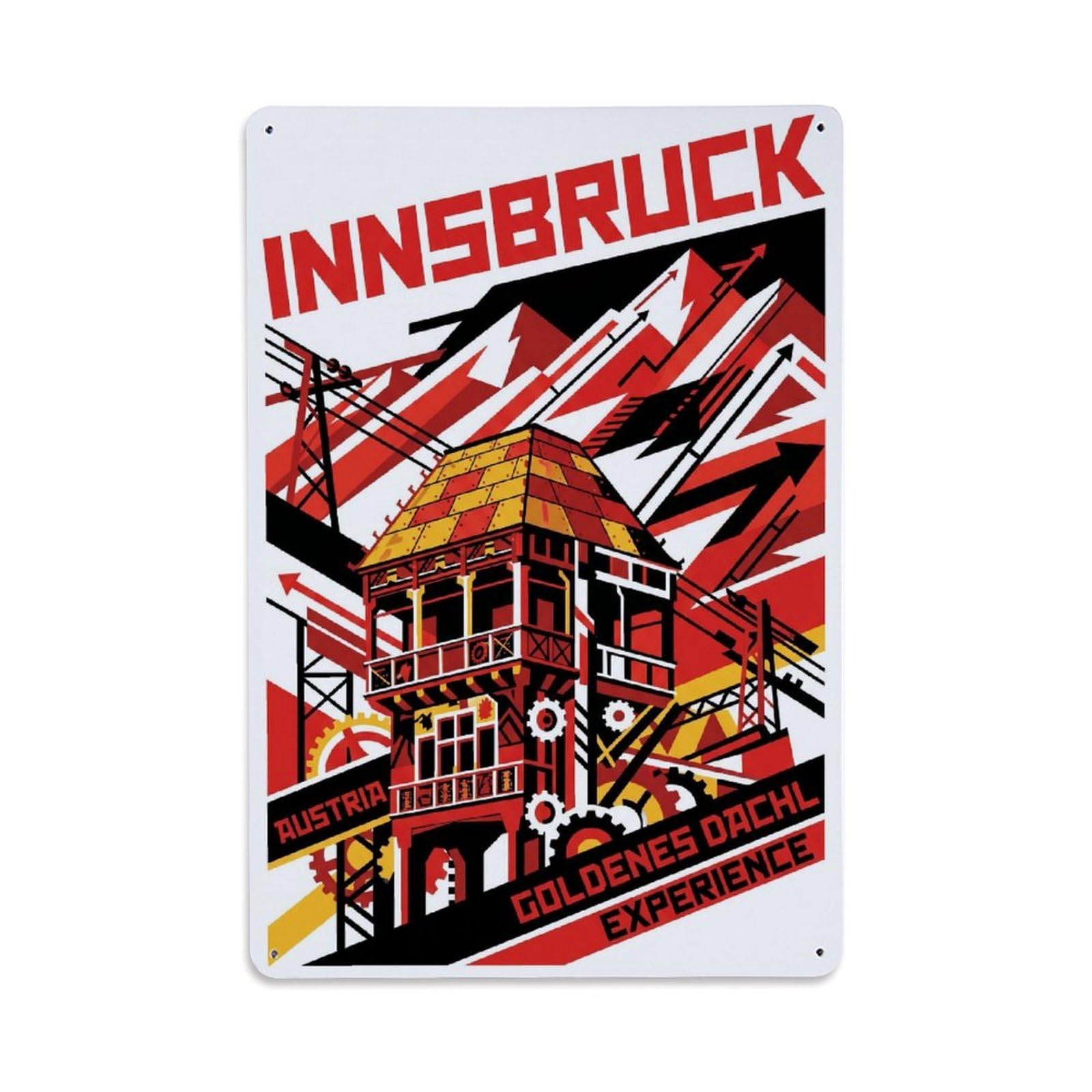 Olhnbad Style Austrian Innsbruck Austria Linework Alpine Travel Metal Tin Sign