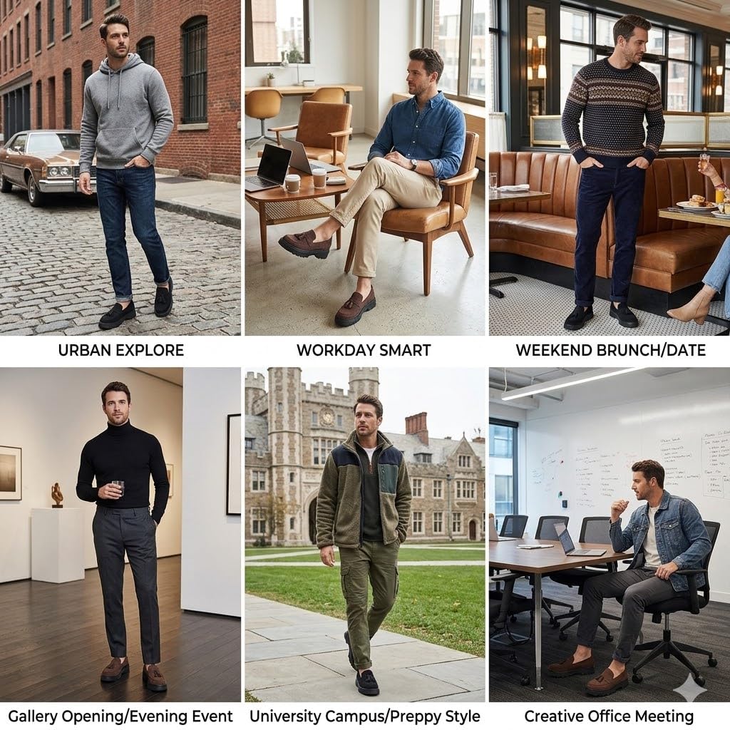 Mocasines de Gamuza para Hombre con Borlas Zapatos con Plataforma Gruesa Casual Boda Negocios Elegantes Mocasines