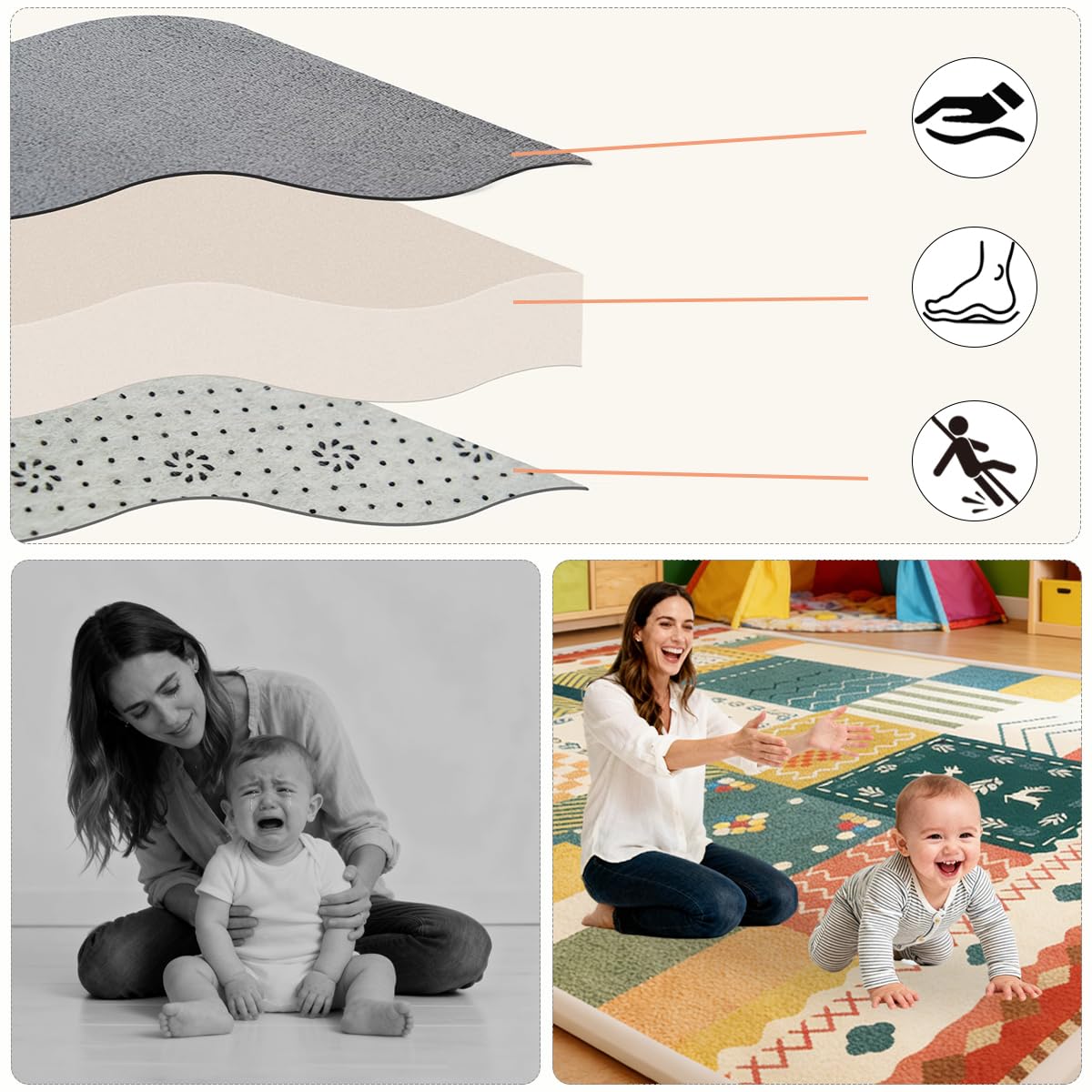 Tappeto Gioco Bambini Acolchado 2.5 cm Extra Spesso, Antiscivolo, Ideale per Pavimenti e Box Neonato, Palestra Neonati, Tappeto Tummy Time Neonati 190 x 190 cm