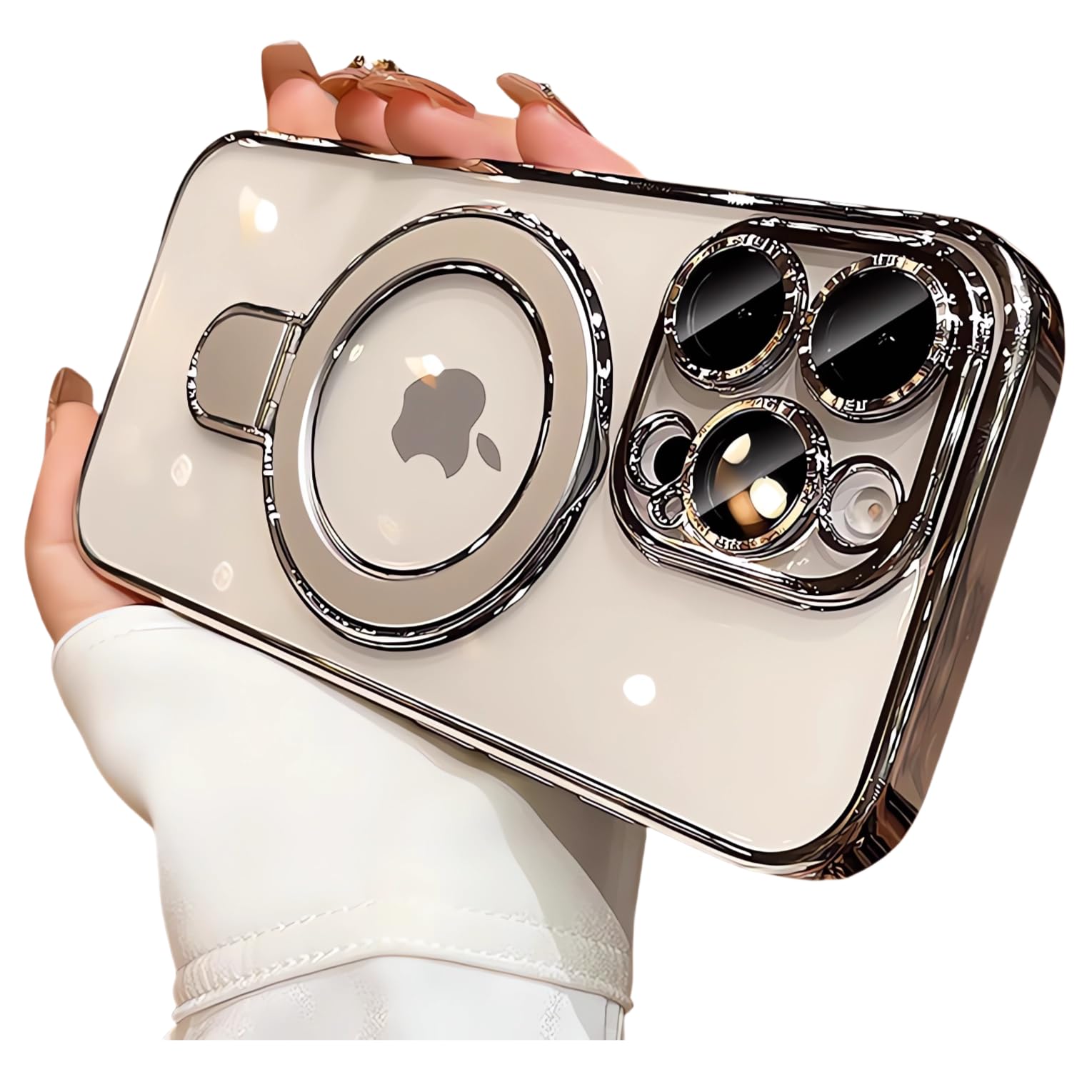 MANLENO Magnetic Case for iPhone 15 Pro Max Case Magsafe with Invisible Kickstand Camera Protector Plating 10FT Shockproof Soft Rubber Clear