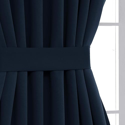 Miniatura 4 de Deconovo Bohome Panel de puerta con bolsillo cortinero, cortinas opacas con aislamiento térmico para puertas, con alzapaños, 63.5 x 101.6 cm, azul