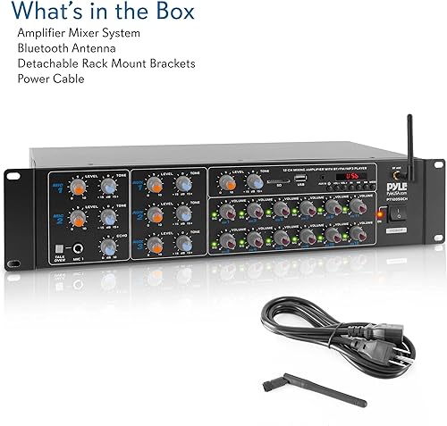 Miniatura 8 de Pyle Amplificador de potencia Bluetooth inalámbrico de 8 canales, montaje en rack de 4000 W, mezclador de sonido multizona, sistema de caja de