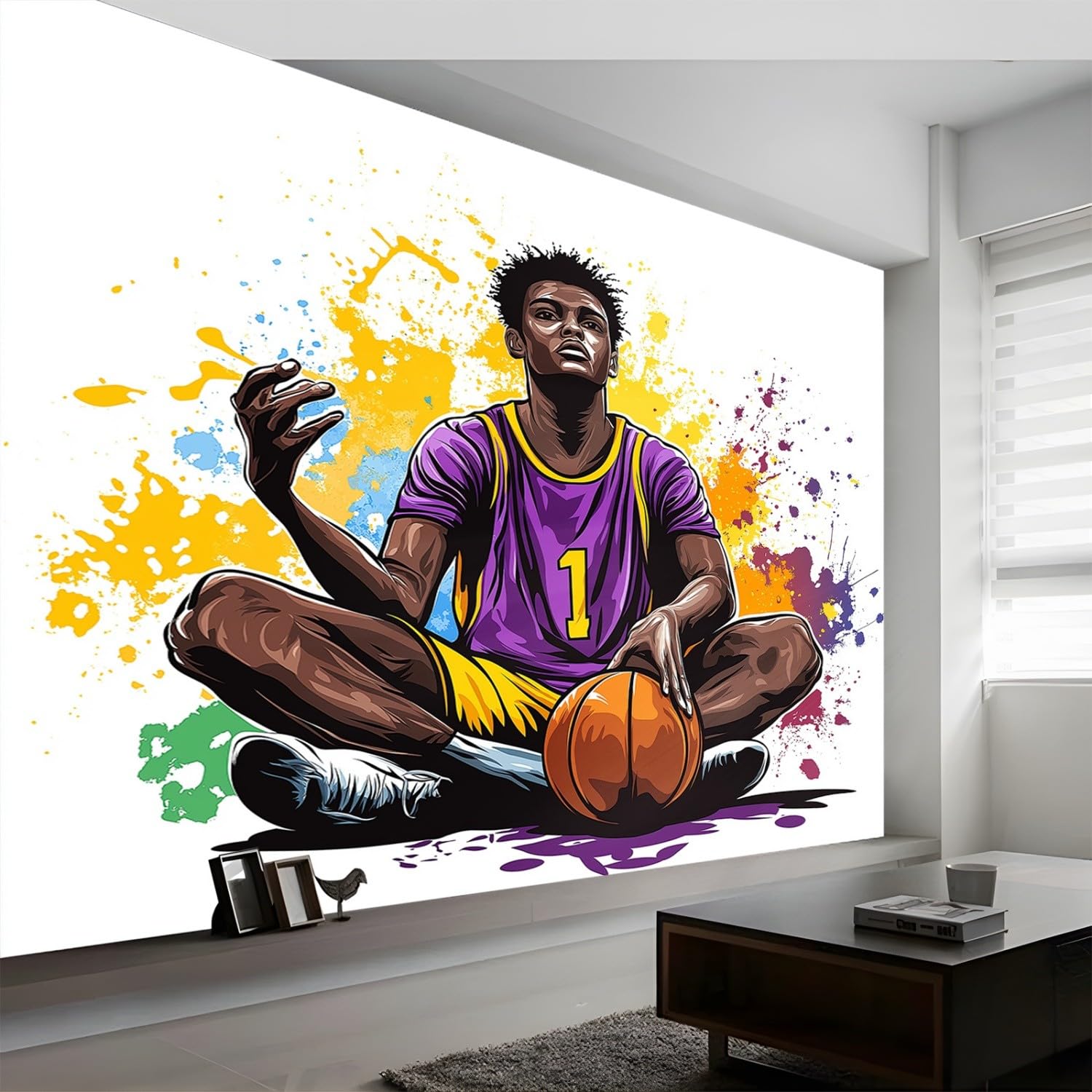 Fototapeta 3D, 400 x 280 cm, moda sportowa, tapeta z włókniny, koszykówka, sportowcy, graffiti – nowoczesna dekoracja ścienna do salonu, sypialni, pokoju dziecięcego lub biura – bezzapachowa, XXL