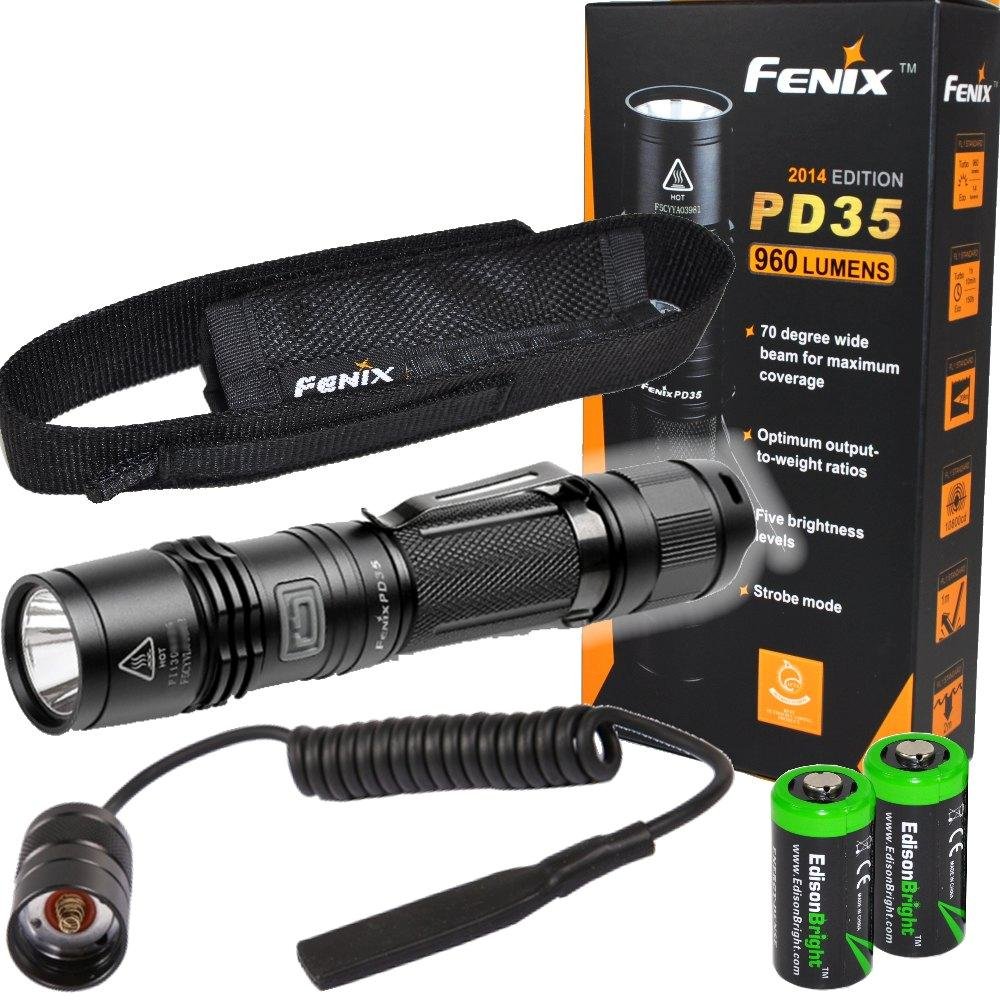 EdisonBright Fenix PD35 TAC 1000 Lumen CREE LED Tactical Flashlight, Holster and Fenix AR102 Pressur