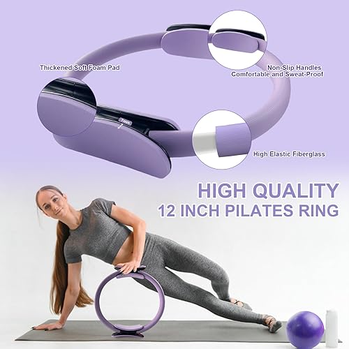 Miniatura 3 de Kit de equipo de pilates para entrenamiento en casa, juego de anillos de pilates y pelota con pesas ajustables para muñeca de tobillo, bandas de