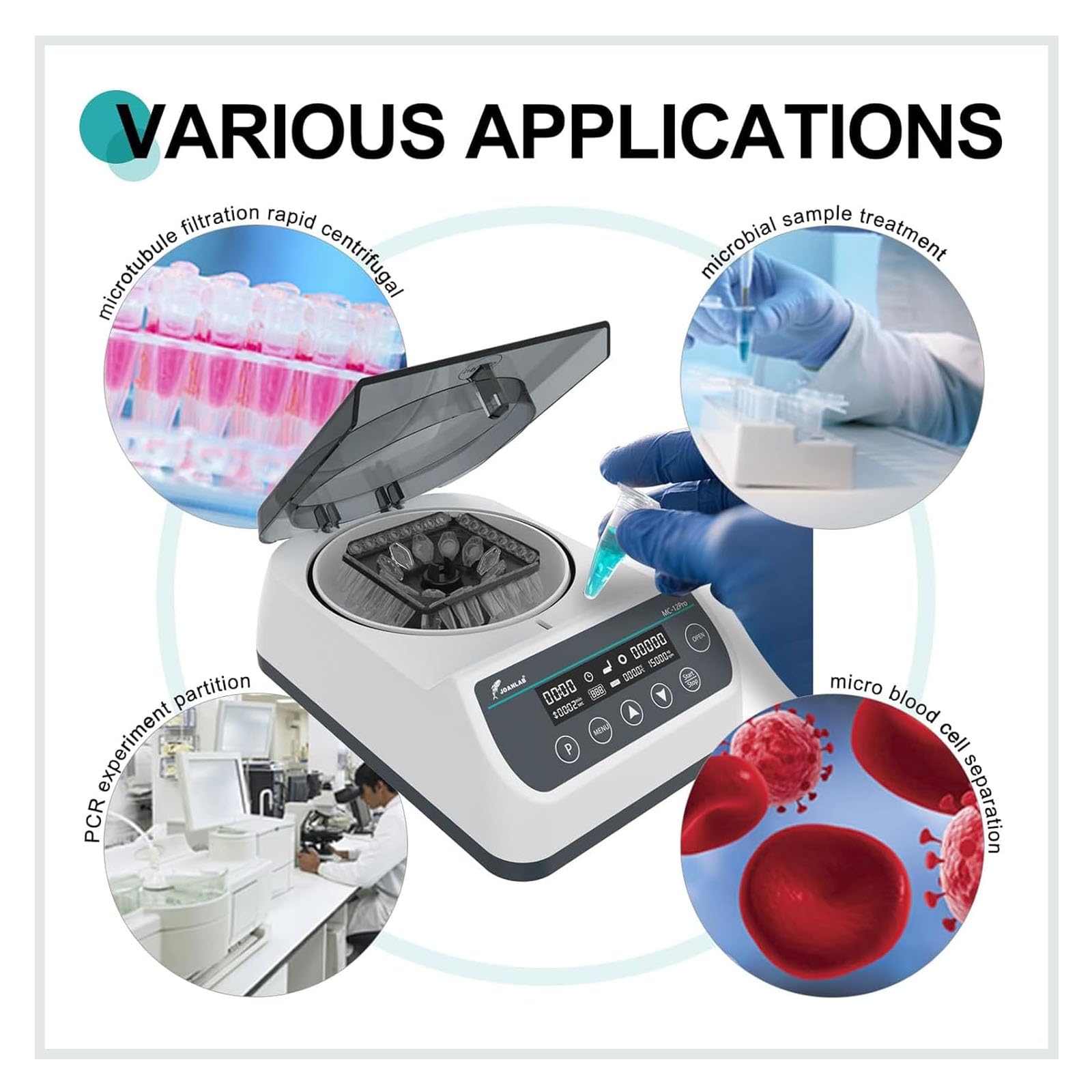 Máquina centrífuga digital, microcentrífuga de laboratorio de 10000 rpm, separación de suero por PCR, rotor 3 en 1 de 12 x 0,2/0,5/1,5/2 ml, para investigación científica