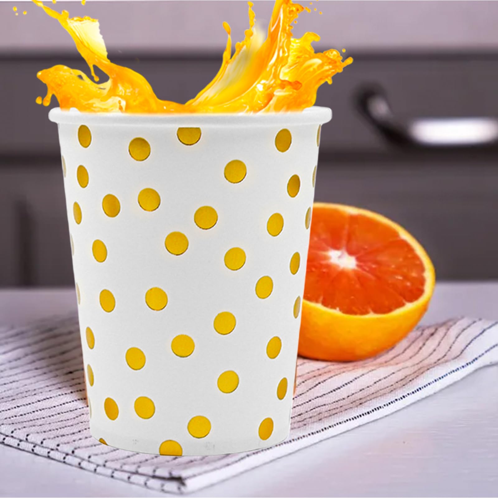 Confezione da 100 bicchieri di carta da 300 ml, bicchieri di carta con puntini dorati, per caffè, succhi di frutta, bevande calde e fredde, fai da te, per feste di compleanno, matrimoni, Natale