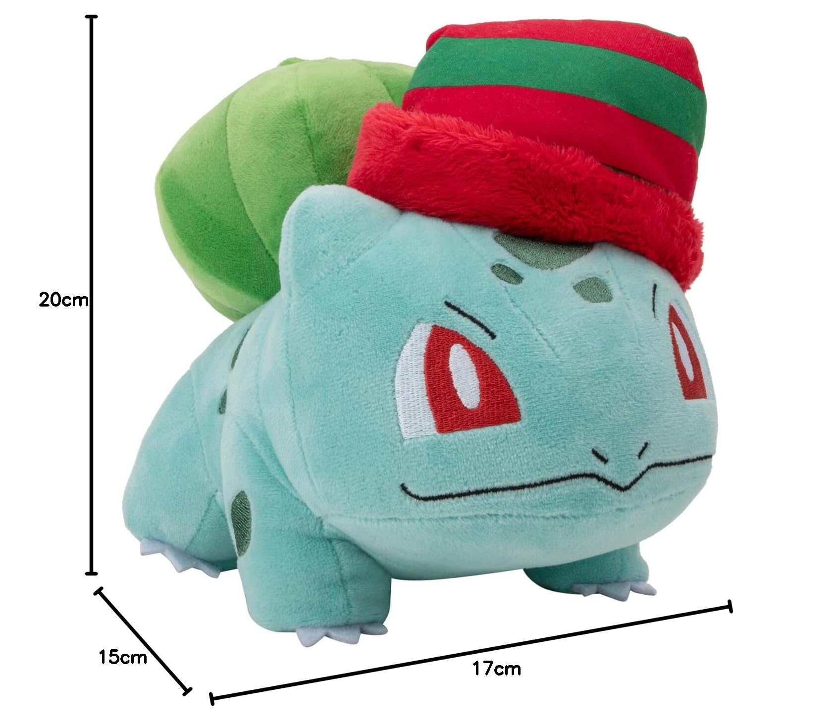Pokémon PKW3377-20 cm Winter Plüsch - Bisasam mit Mütze, offizielles Plüsch – Ansicht 6