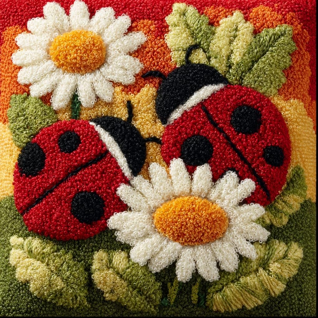 AxiangziK Latch Hook Kits 17x17in,Ladybugs and Flowers