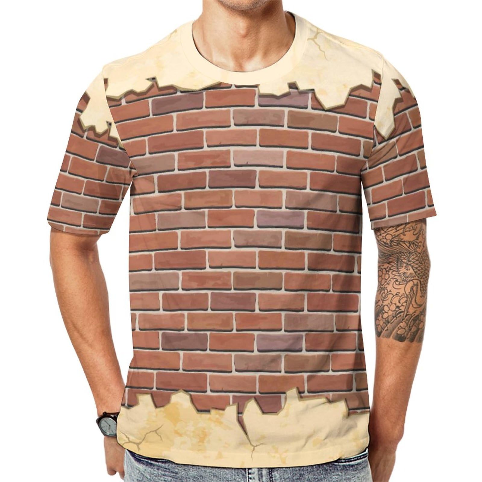 Lurnise Men's Multi1 ’S T Shirt Brick Wall Short Sleeves Tshirt Crew Neck T-Shirt For