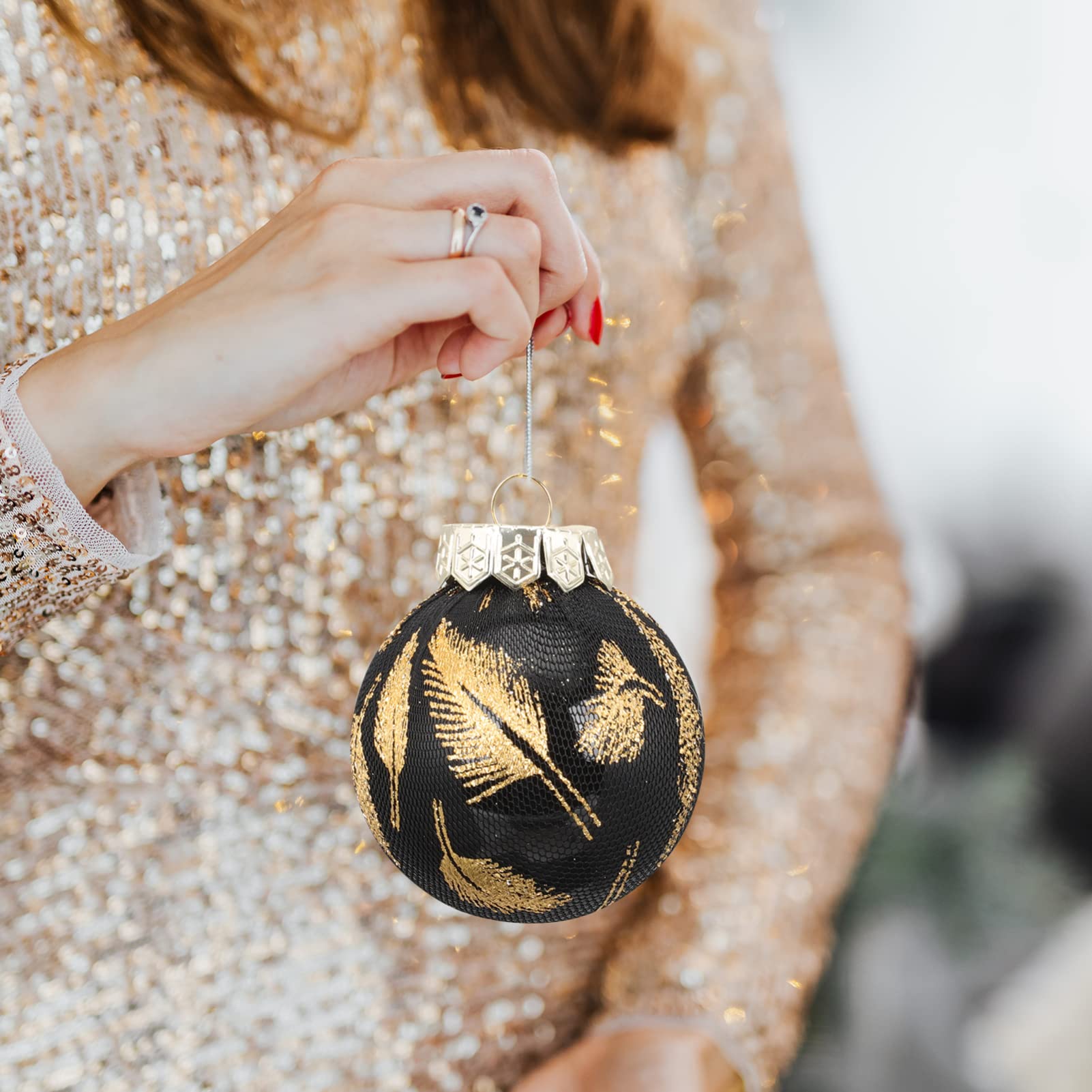 PRETYZOOM 25 Stücke Weihnachtskugeln Glitzer Christbaumkugeln Schwarz Gold Weihnachtsbaum Kugeln Kunststoff Christbaumschmuck Weihnachtsbaum Anhänger für DIY Weihnachten Party Urlaub Dekoration