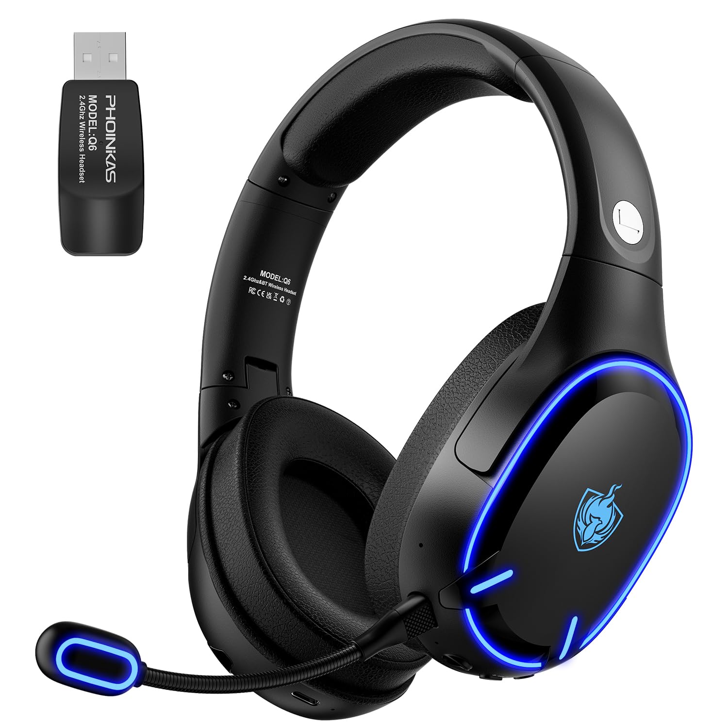 YOTMS Wireless PS5 Gaming Headset for PS4, PC, Switch, 2.4Ghz Wireless Gaming Headphones with Mic, Bluetooth 5.3 Headphones with Stereo Sound, 40h Battery, for Laptop, Mac, Phone (Black)