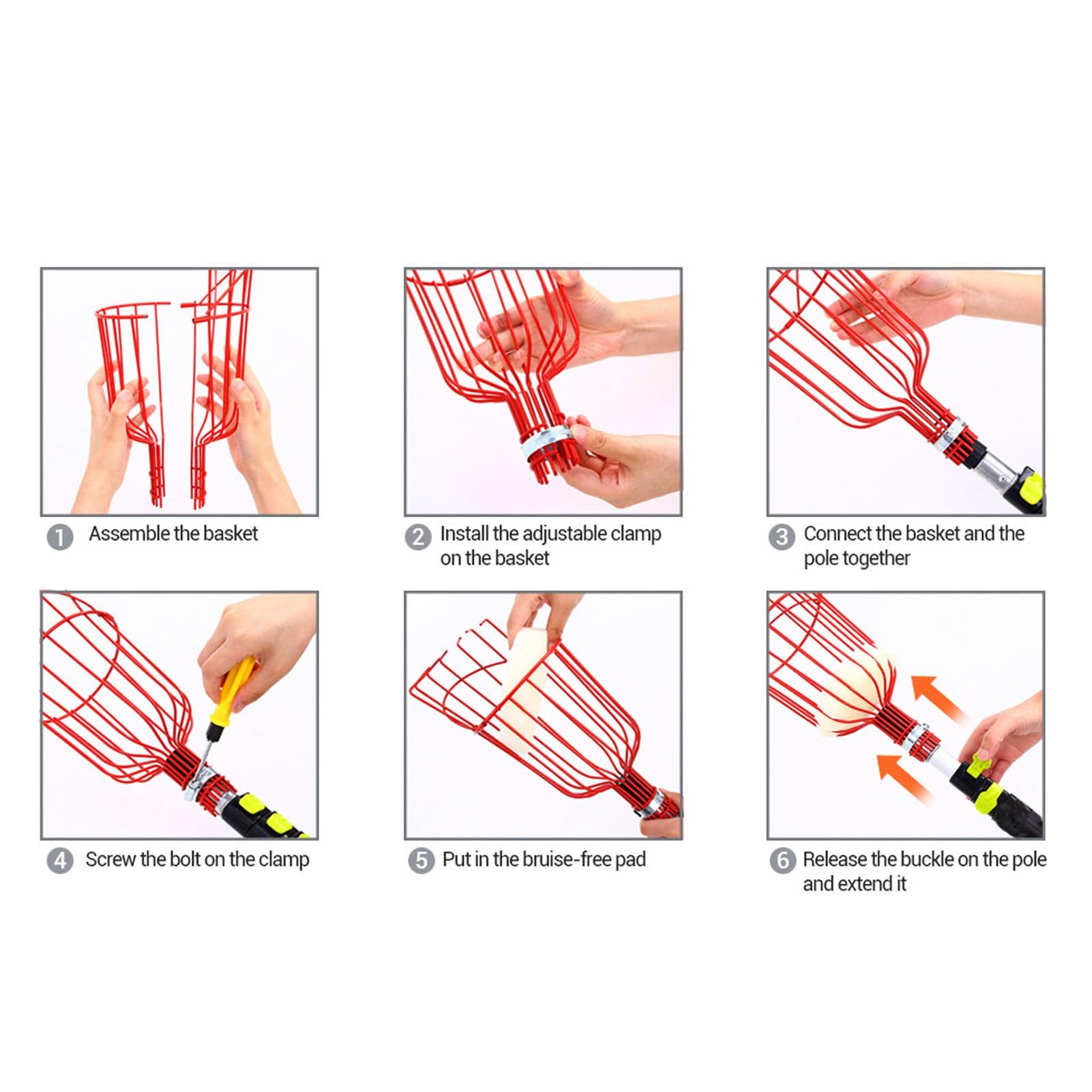Herramienta para Recoger Frutas, Uso Multifuncional, Duradera, Eficiente, Fácil de Recoger, Cesta con Cabeza Extraíble para Mandarinas (rojo)