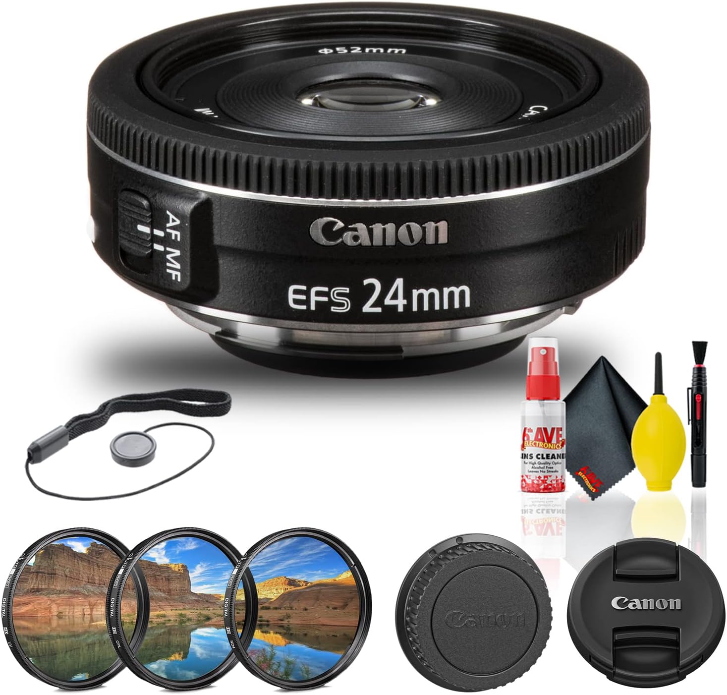 Canon EF-S 24mm f/2.8 STM Lens (9522B002) + Filter Kit + Cap Keeper + Cleaning Kit + More