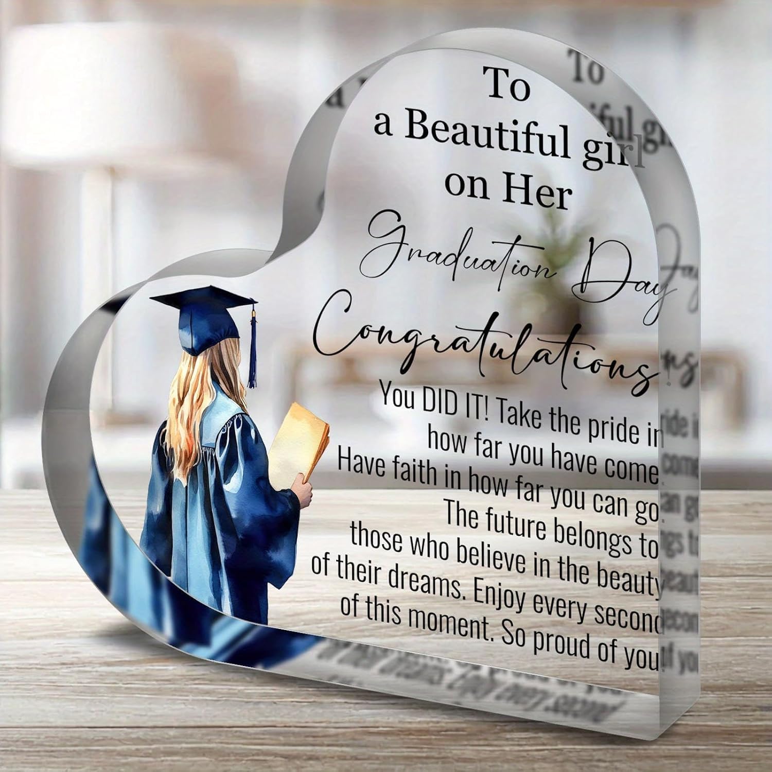 Graduation Gifts Ideas& Decorations 2026,Graduation Gifts for Her,Funny Inspirational Acrylic Desk Sign for High School & College Graduates,Heart Ornament Gift for Teens Girls Daughter