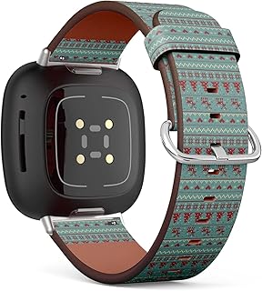 CJBROES Replacement Leather Watch Band, Compatible with Fitbit Versa 3 and Fitbit Sense of Wristband Bracelet Accessory - Christmas-Knitting