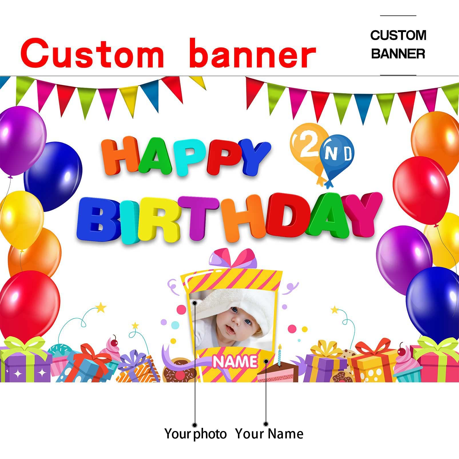 Personalised Birthday Banner With Balloons – Custom Party Decoration For Kids Or Adults 9 thumbnail image