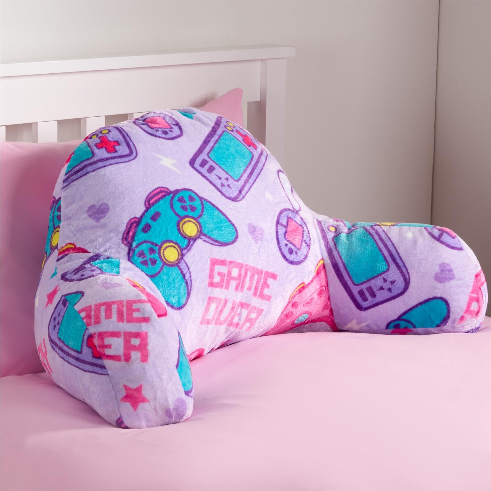 Ohs Girls Lilac Gaming Cuddle Cushion For Kids, Reading Pillow Bed Sofa Supportive Soft Cosy Teddy Fleece Gaming Cushion Cuddle Pillow Backrest Relaxing Comfy, Purple