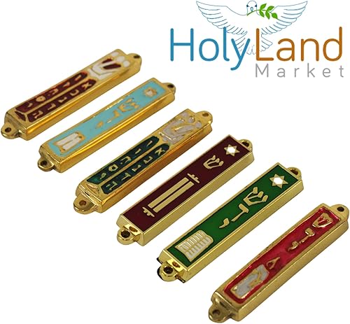 Miniatura 2 de Holy Land Market Gold Plated Mezuzah Set of 6 - Enameled Themes, 3 in, Non-Kosher Scrolls Included