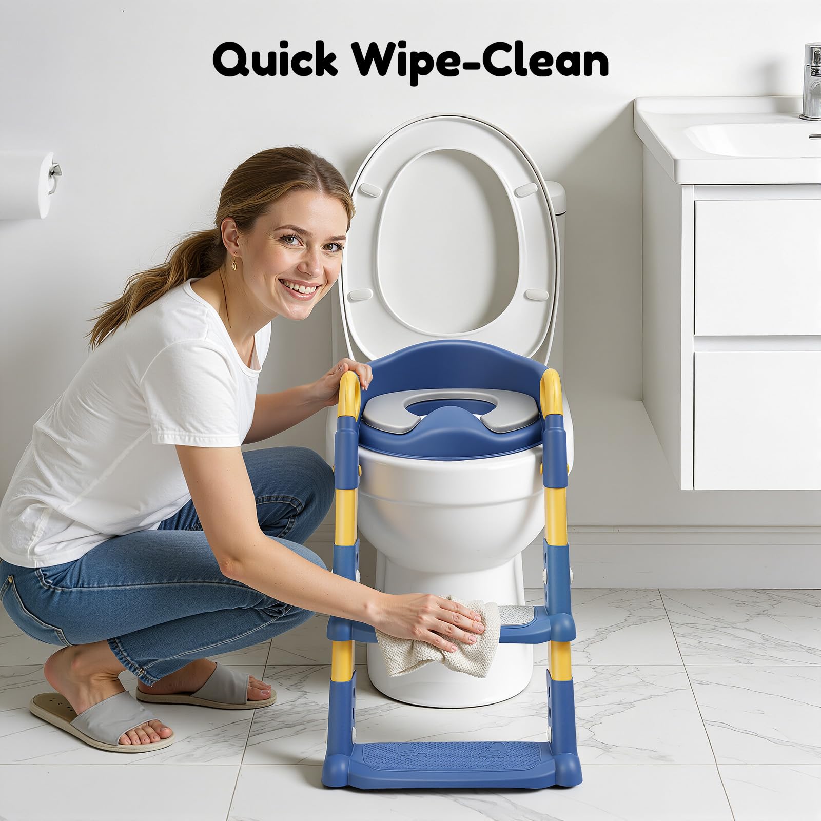 Sedile WC per bambini con scala, sedile WC regolabile in altezza per