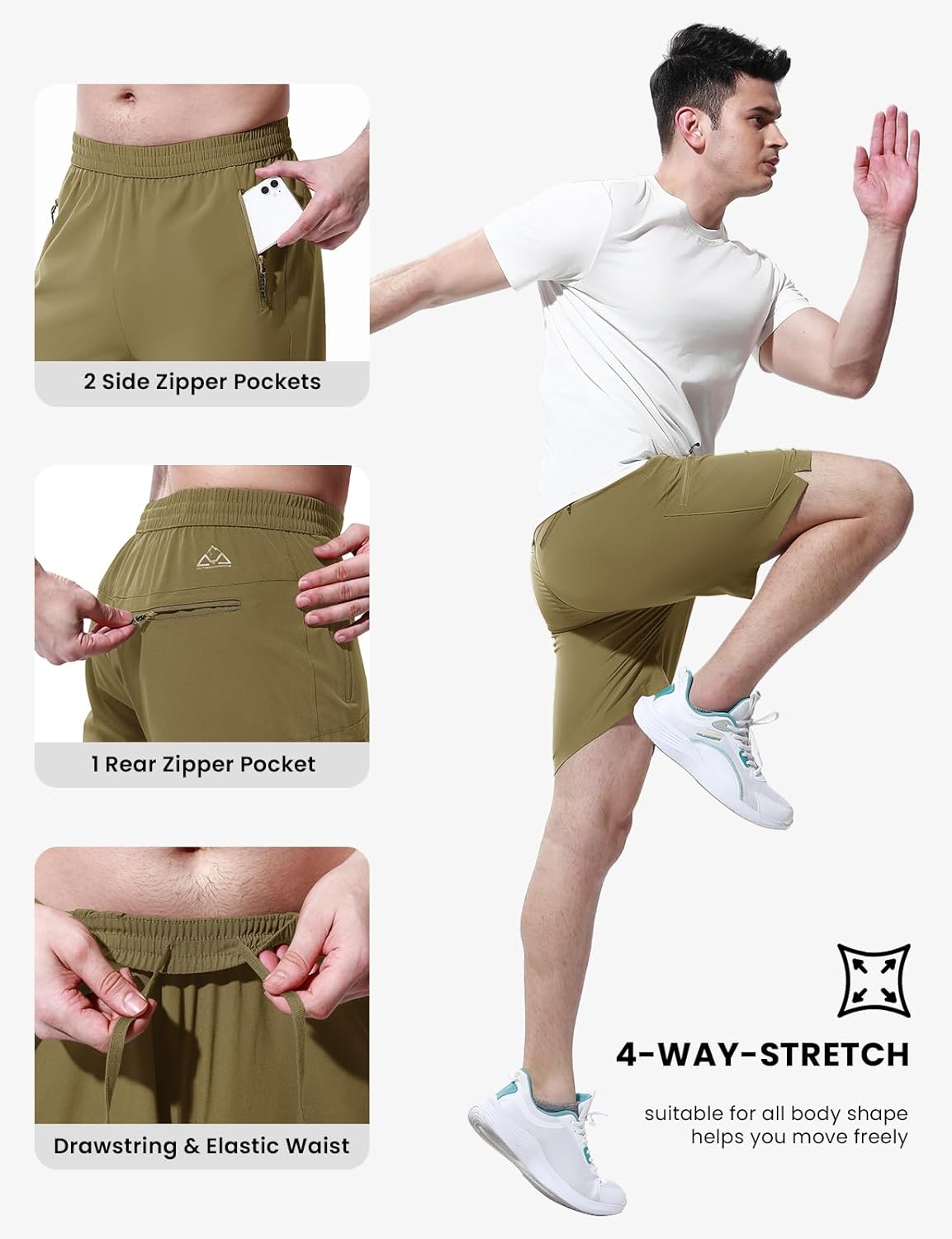 TBMPOY Men's Athletic Running Shorts 7" Quick Dry Hiking Cargo Workout Sports Lightweight Shorts with 4 Zipper Pockets - Image 2