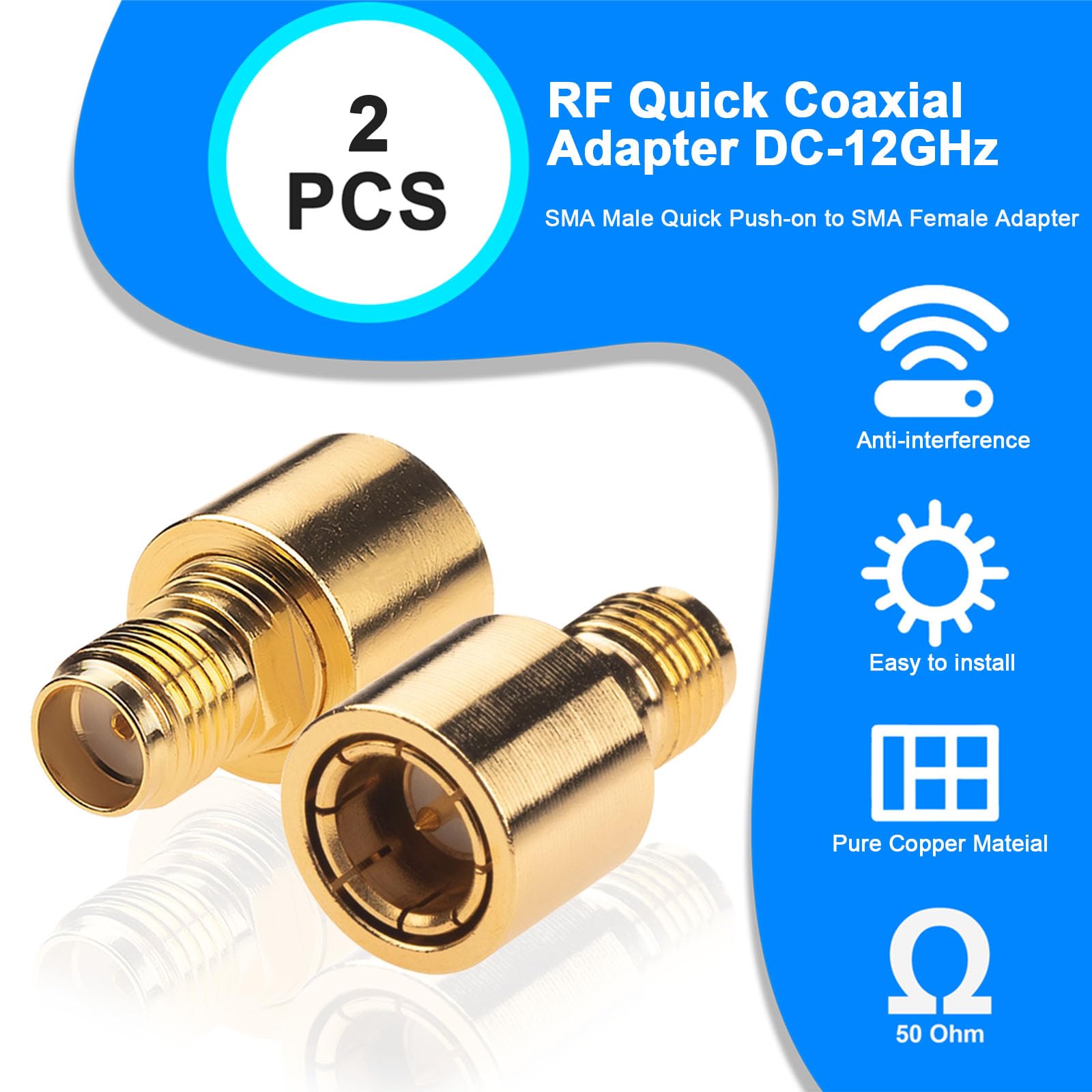 YILIANDUO SMA Quick Coax Adapter SMA Quick Male to Female Goldplated Brass 50 Ohm RF Adapter Connector DC-12GHz for Antennas Wireless LAN Devices Coaxial Cable Pack of 2 - Image 2