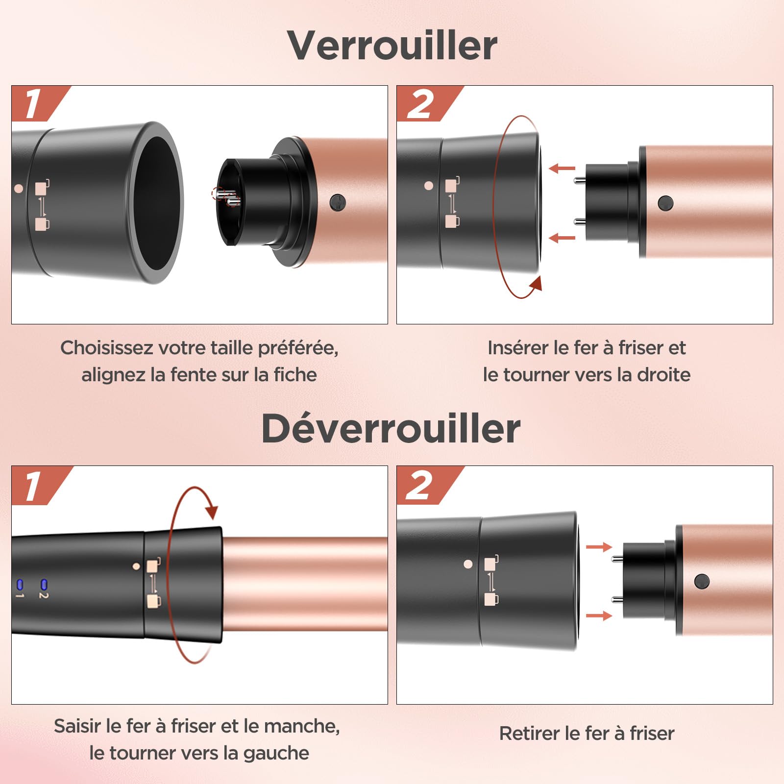 BESTOPE MIX Boucleur a Cheveux, Fer à Boucler 3 Tete avec un Lisseur Cheveux antistatique en céramique pour cheveux avec température réglable Réchauffement rapide Fer à Friser Rose Gold 5 en 1