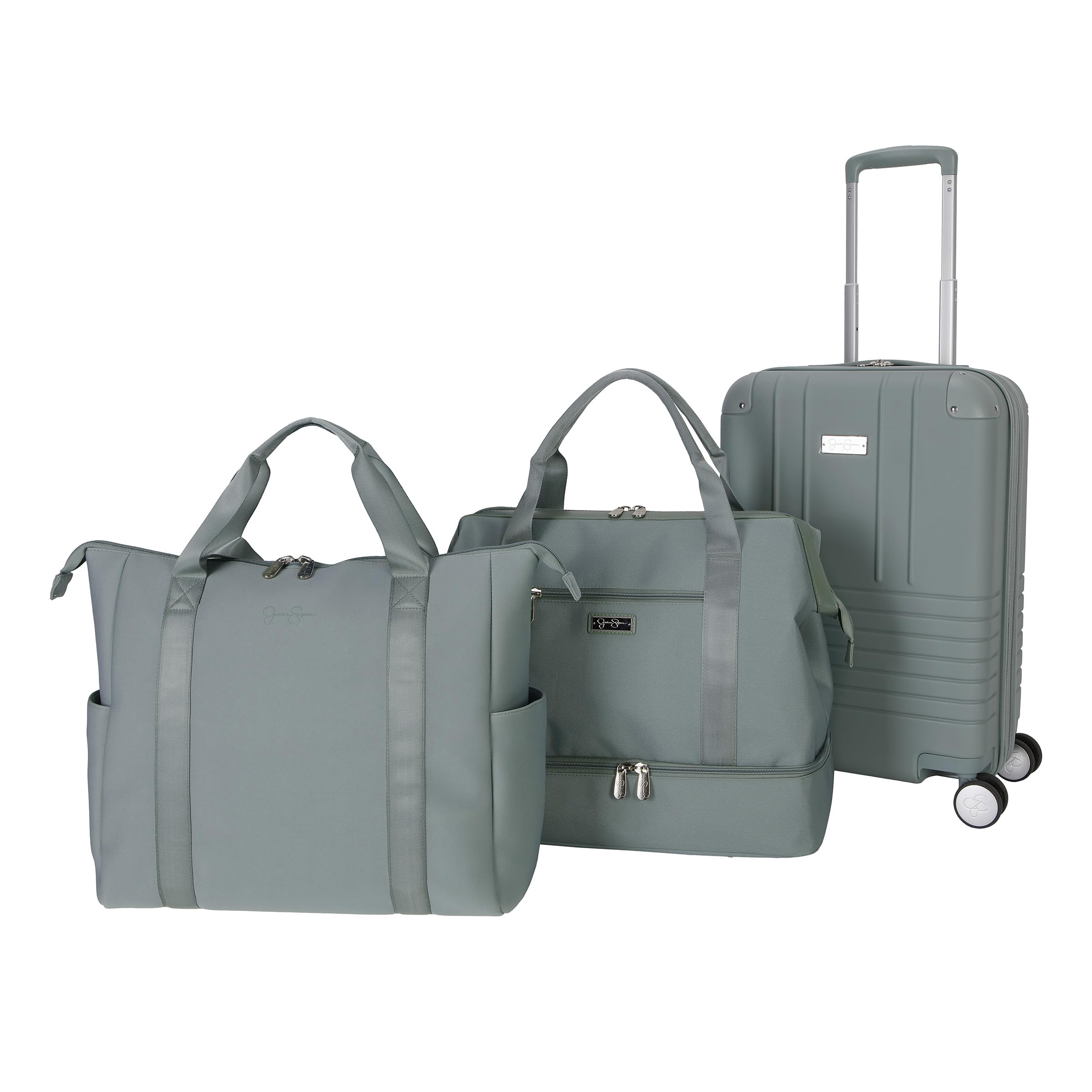 Jessica Simpson Countryside 3-Piece Set (21", Tote & Weekender) Expandable 8-Wheel Spinner Large Checked Luggage Suitcase, Chinois Green
