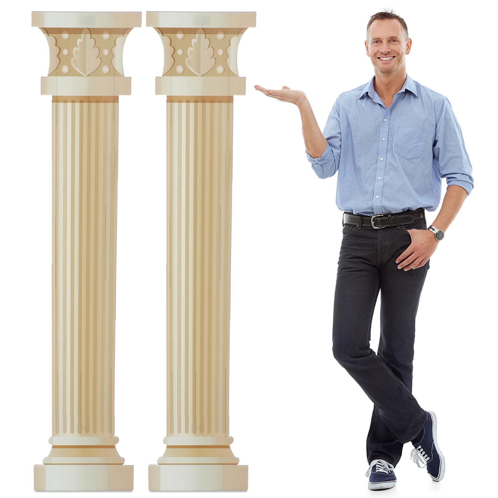 DoubleFill 2 Pcs 6 Feet Greek Party Decorations Roman Pillar Column Cardboard Cutout Stand up Greek Column Life Size Photo Props Party Back Drops for Birthday Medieval Renaissance Ancient Party