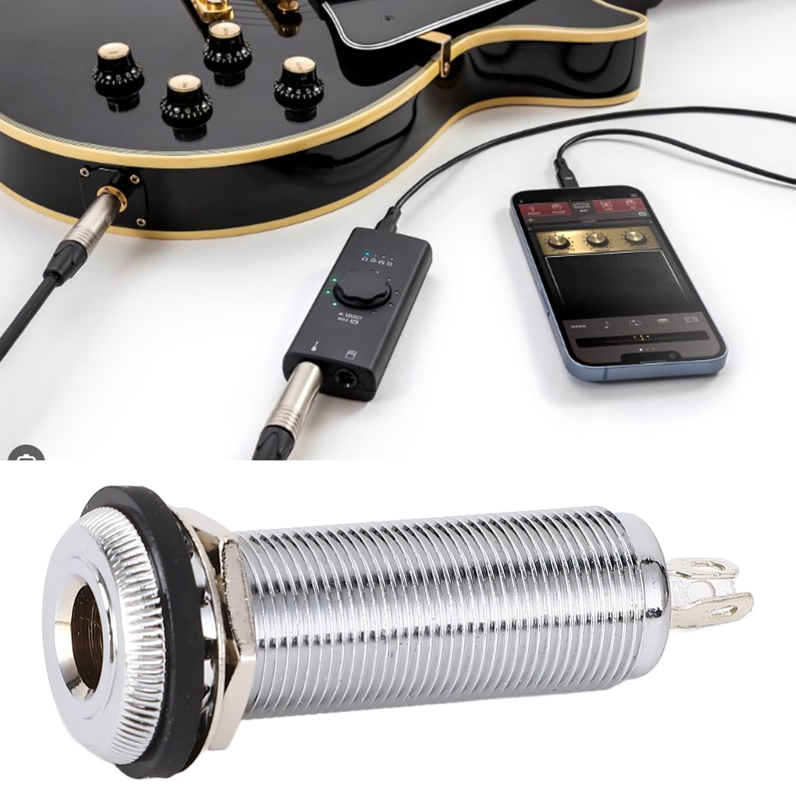 KAISH 6,35 mm messing mono gitaar basvat jack socket cilinder ingang uitgang jack met 3 pinnen zwart