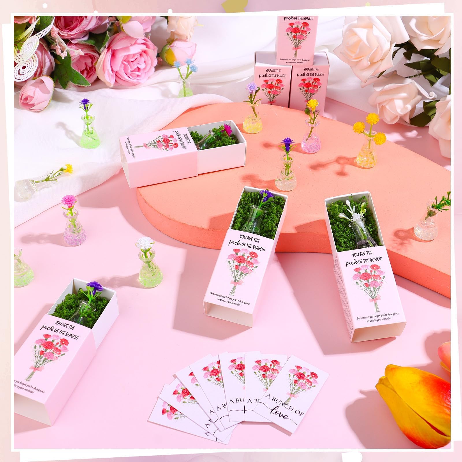 oneant 24 Sets Emotional Support Employee Appreciation Gifts Bulk Flower Breathing Box Luminous Mini Bud Plastic Vases Inspirational Cards Back to School Thank You Favors for Staff Teacher Volunteer - Image 4