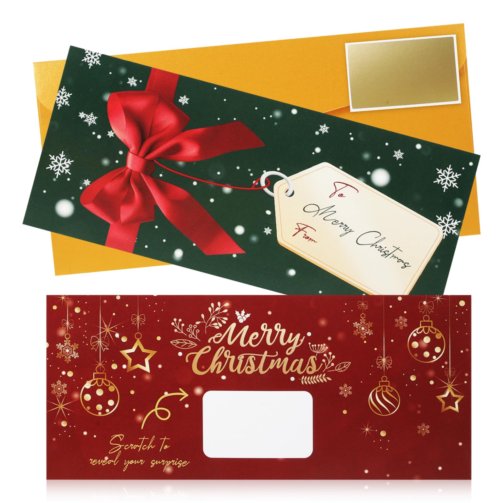 YUFFQOPC 10 Pcs Golden Ticket Scratch Card, Christmas Ticket Gift Voucher with Sticker and Envelope, Scratch Off Golden Foil Voucher, Birthday, Christmas, Special Occasion, Gift for Him/Her