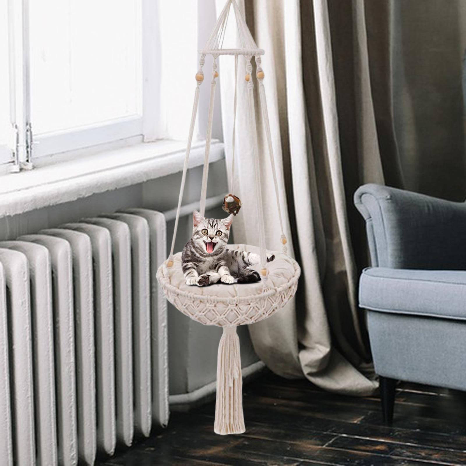 Hamaca para Gatos, Manta, Cama para Gatitos con Cojín, Juguete Colgante Estilo Bohemio.