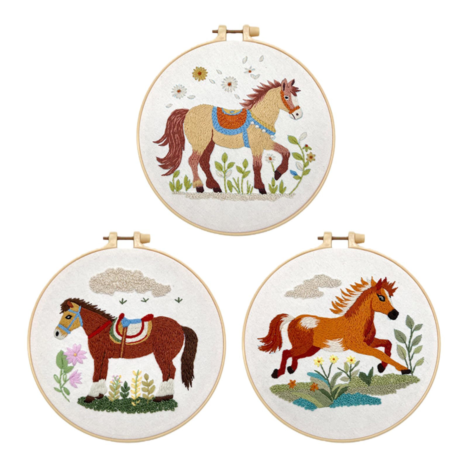 Snorvixre of 3 Horse Year Embroidery Projects for Gift Giving Cultural Decoration and Crafting Enthusiasts Horse Theme Embroidery