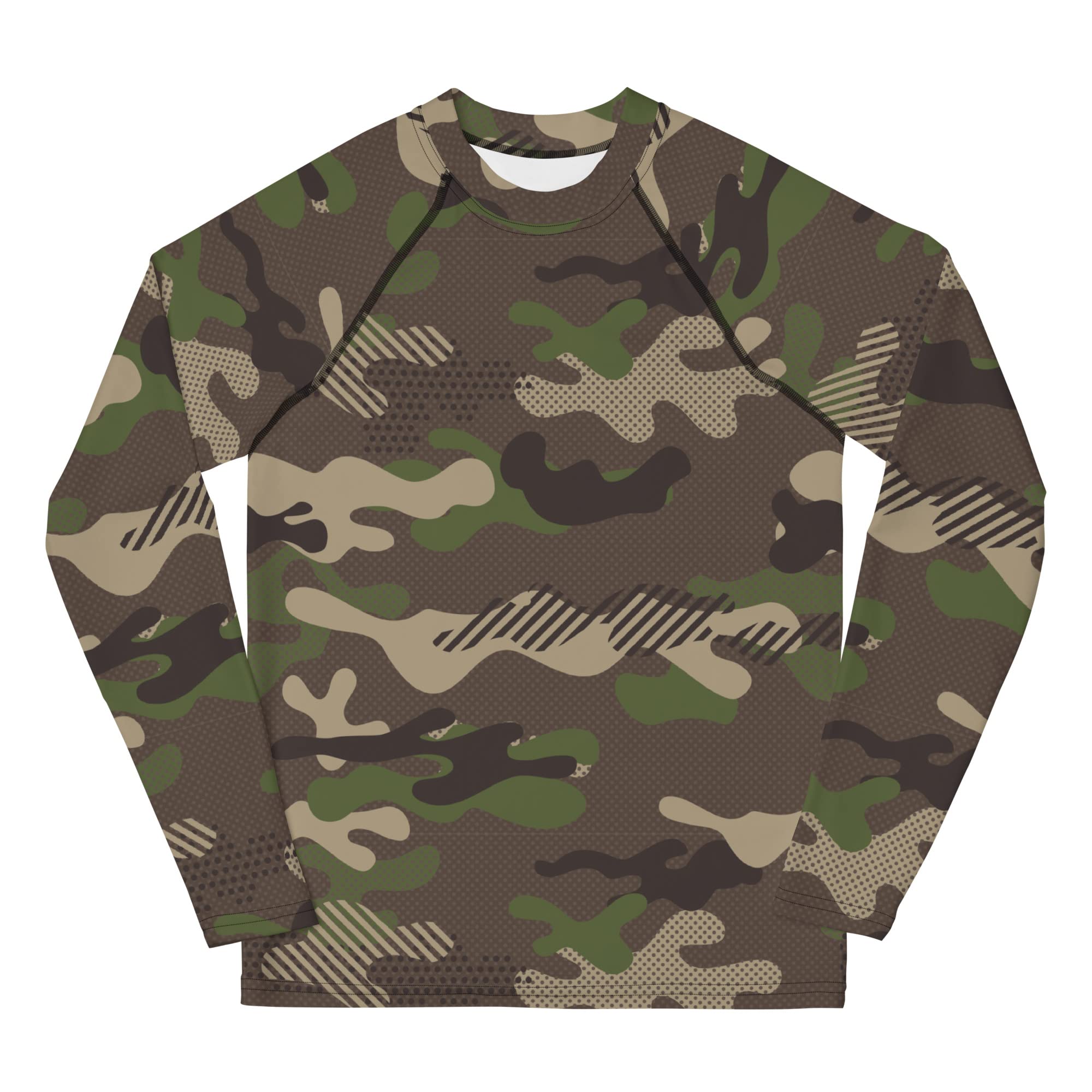 Rashguard Jugend Jungen, Langarm, Badeshirt, Schwimmshirt, Sonnenschutz, Badebekleidung, Schnelltrocknend, UPF 50+, Rash Top mit Print, Rash Guard Shirt, UV Shutz, Green Camouflage, 134-158 cm