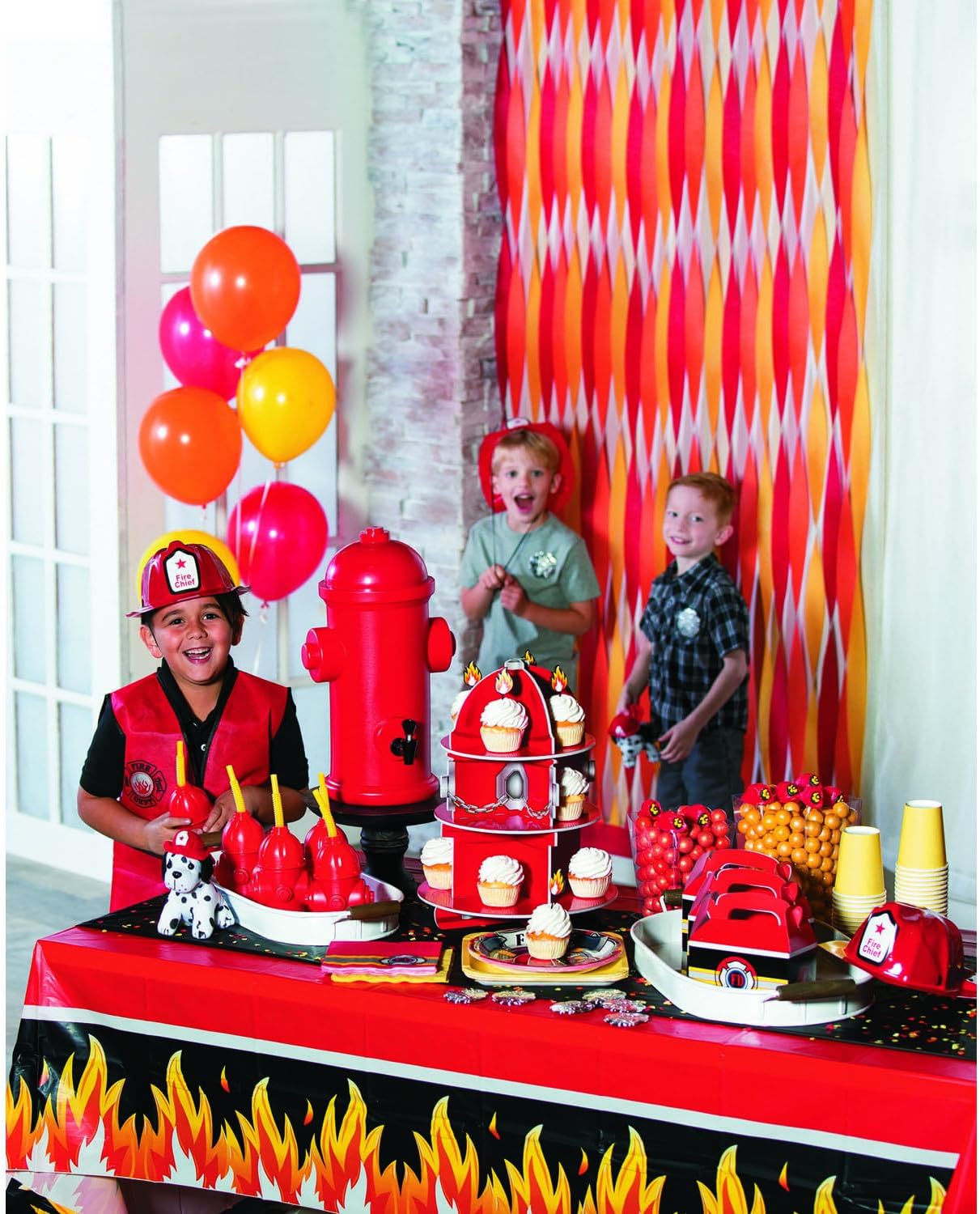 Fun Express Fire Hydrant Plastic Drink Dispenser 1.75 Gallon - Red Firefighter Party Decorations Beverage Container for Fire Truck Birthday Parties, School Events & Fundraisers | 17" Tall Design