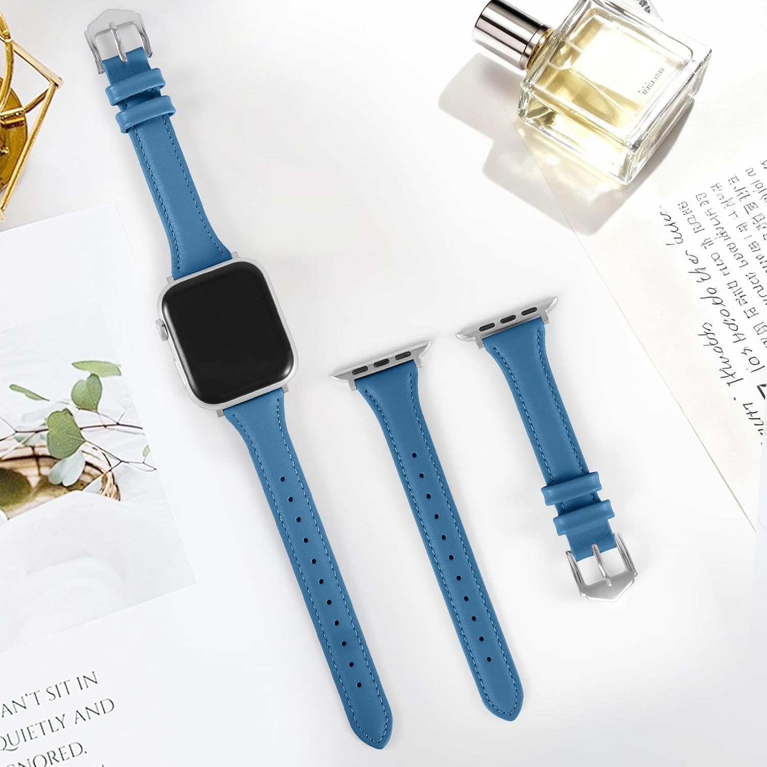Slim Genuine Nappa Leather Bands Compatible with Apple Watch Band 38mm 40mm 41mm 42mm 44mm 45mm 46mm Women, Sweatproof Ultra Soft Leather Replacement Straps for iWatch Ultra/SE/1/2/3/4/5/6/7/8/9/10/11