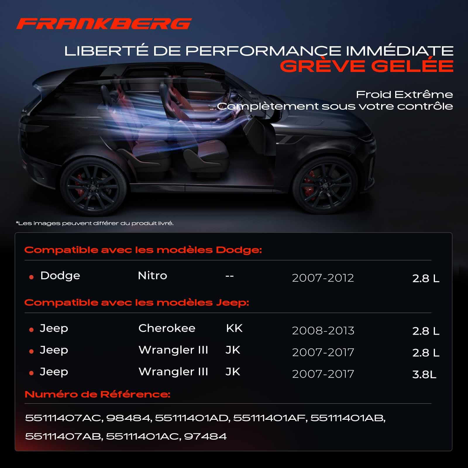 Frankberg Compresseur de climatisation avec embrayage | Compatible avec: Nitro, Wrangler III JK, Cherokee KK