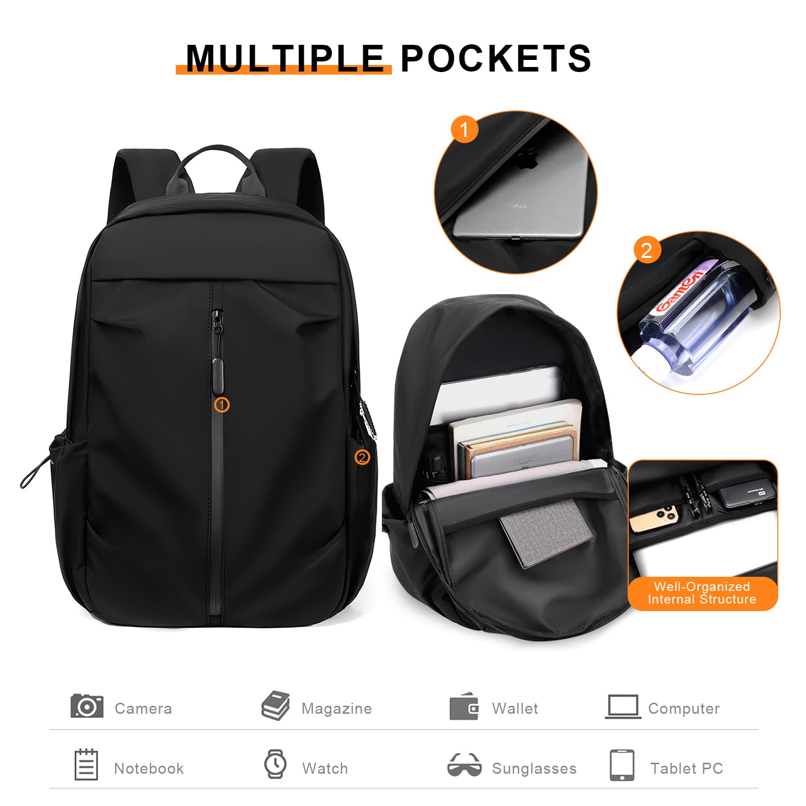 SONARIN Mochila Casual Ligera,Impermeable Mochila Portatil 14 Pulgadas Mochila de Viaje Mochila Escolar Bolsa de Trabajo Universidad Antirrobo para Hombre Mujer