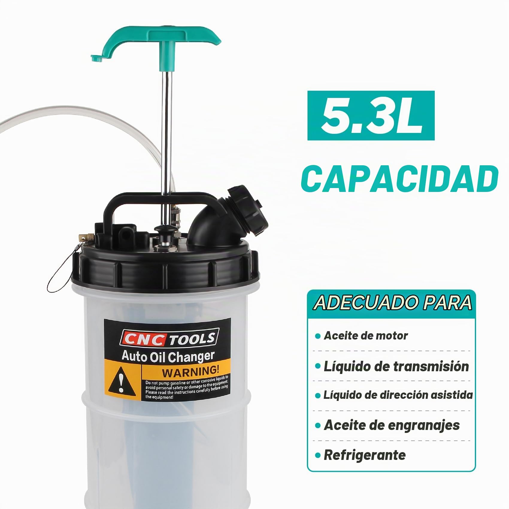 5,3 L Bomba de succión Aceite Motor Aspirador oleo, Bomba Aceite extraccion Coche, Manual neumática con Juego de 15 Piezas de adaptadores, de fluidos de Aceite para líquidos de Transmisión.