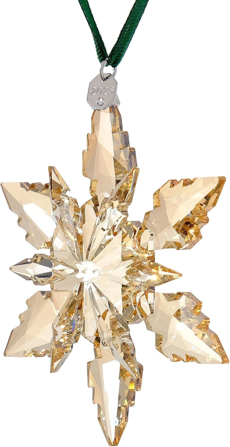 クリスマスツリー用クリスタルスノーフレーク&amp;スターオーナメント - シャンパンゴールド 2025