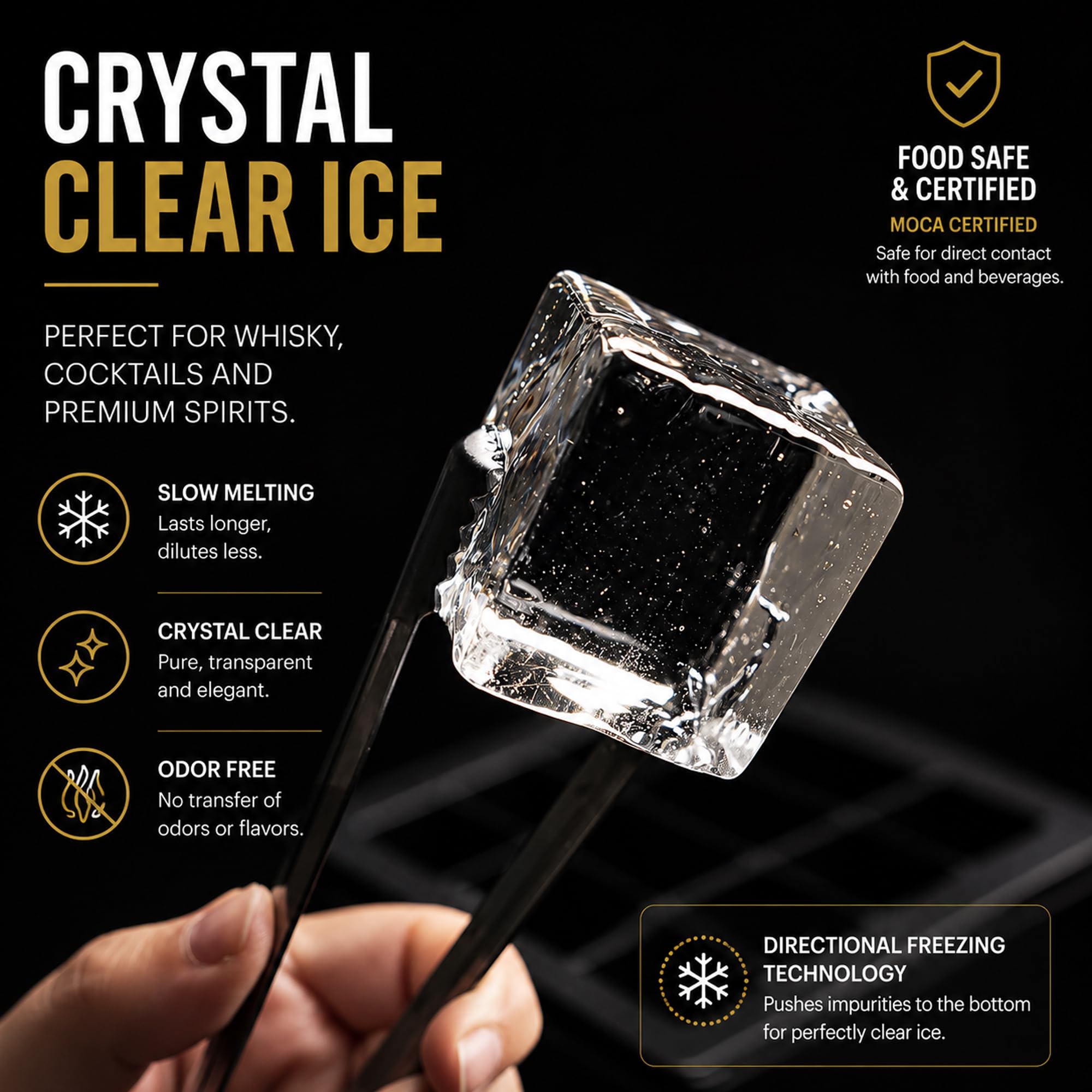 Kidia Mini Clear Ice Cube Maker – Molde para Hielo Transparente 16 Cubitos 4×4×4 cm – Congelación Direccional, Silicona Alimentaria, Caja Aislante para Cócteles, Whisky y Mixología