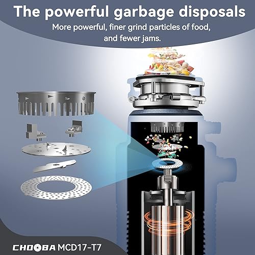 Miniatura 4 de Eliminación de basura 1HP, alimentación continua de eliminación de residuos de alimentos, eliminación de basura con cable de alimentación, azul