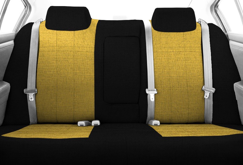 Rear 40/60 Split Back & Solid Cushion Seats, CalTrend Tweed Seat Covers for 2010-2012 Subaru Outback Yellow Yellow Insert with Black Trim