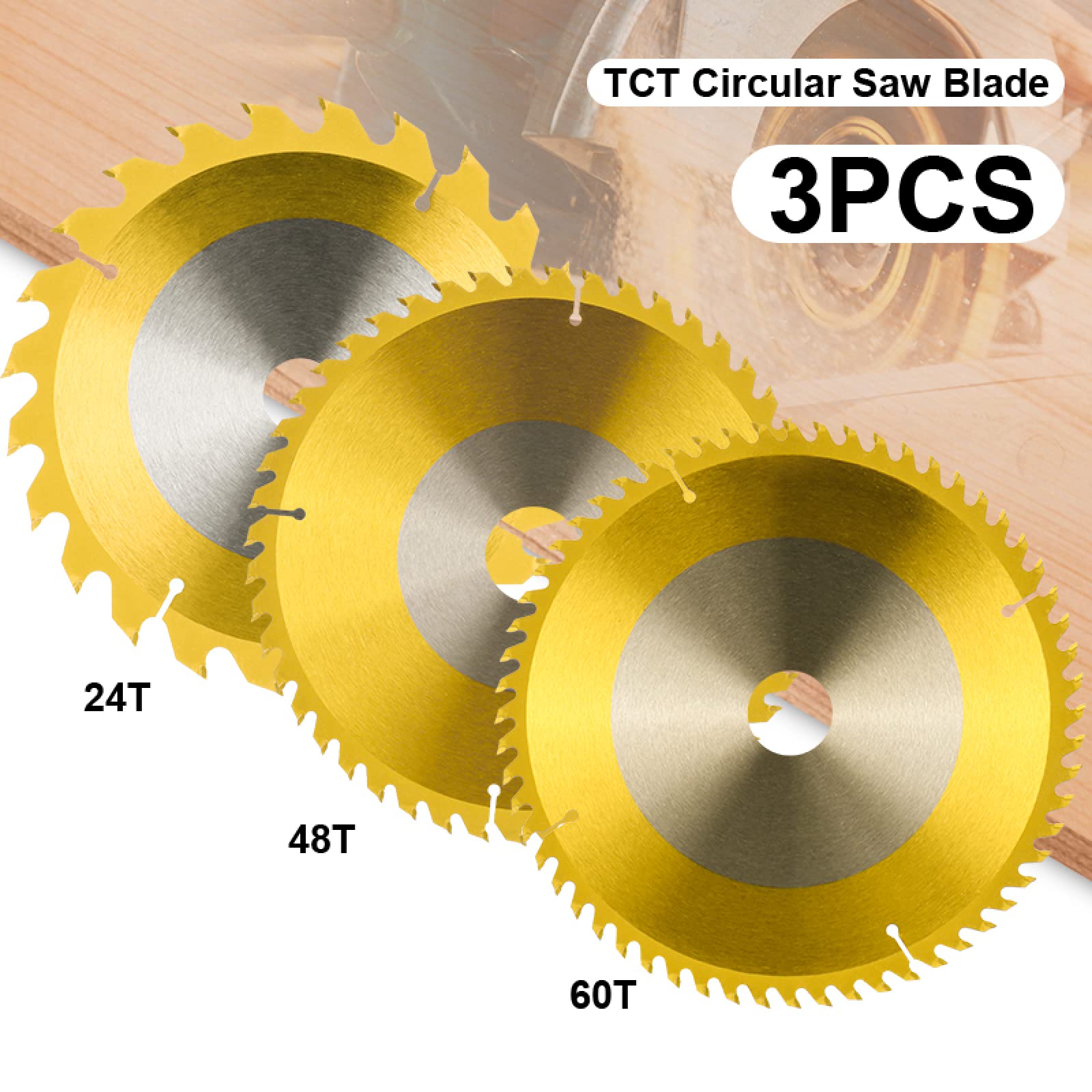 Lama per Sega Circolare Lama for Sega Circolare TCT con Punta in Metallo Duro 210x2.5x30mm Set da 3 Pezzi Denti 24T/48T/60T for Il Taglio del Legno