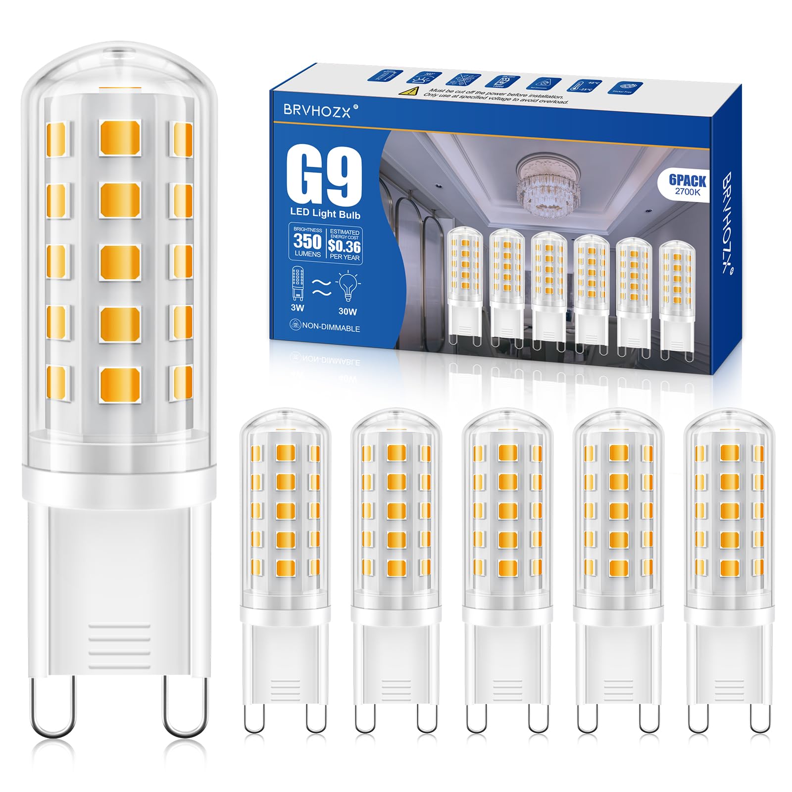 BAOMING Lot De 5 Ampoules LED G9 à Intensité Variable, 4 W, équivalent Halogène T4 G9, Blanc Chaud 2700 K, 120 V Sans Scintillement, éclairage De Lustre 450 Lm