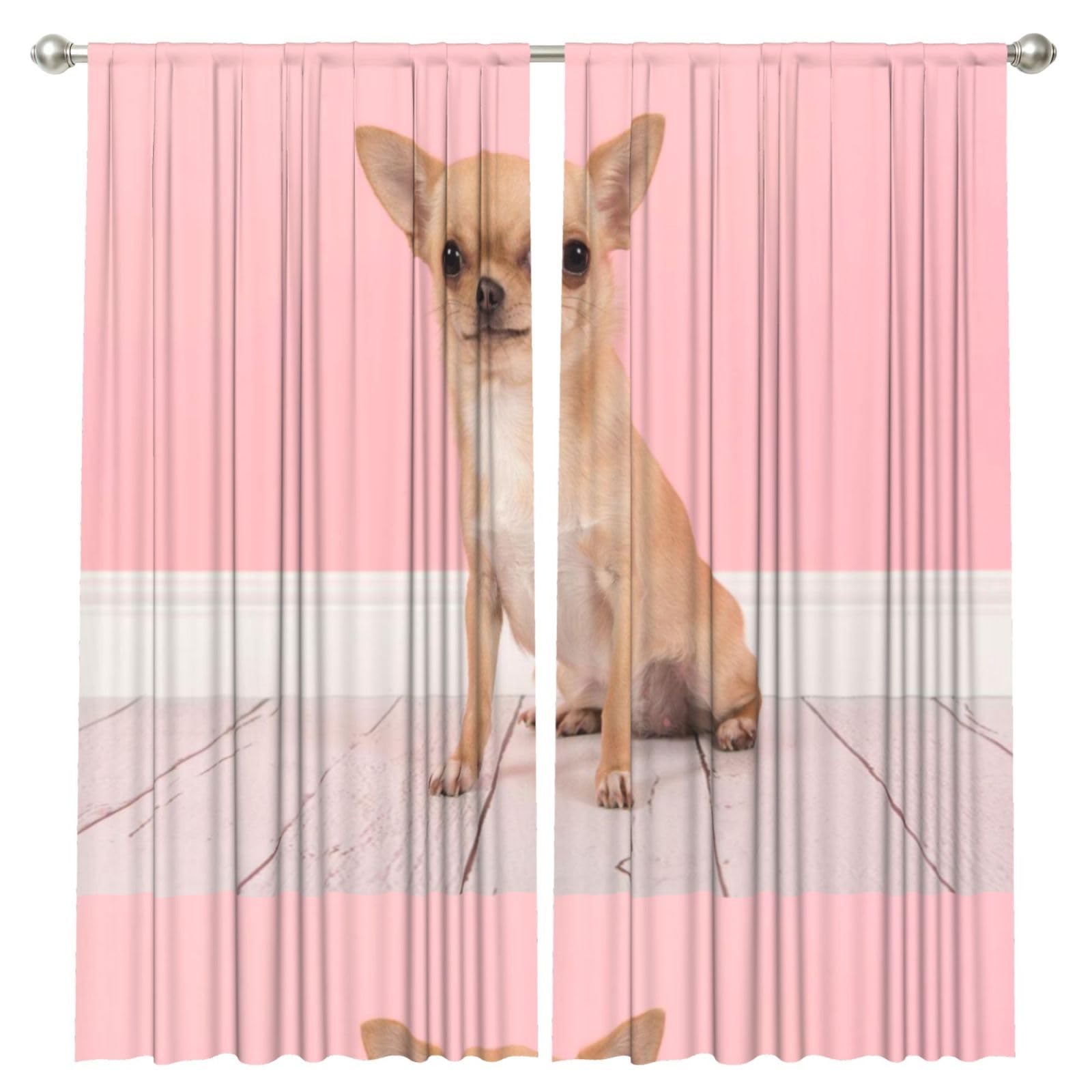 InOmak Chihuahua Dog Pink Background, 2 Panels Window Curtains 52 x 84 Inch Blackout Curtains for Living Room Bedroom