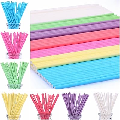210ct 6 inch Colored Lollipop Sticks 7 Colors for Cake Pops Apple Candy (Rose-red, Blue, Yellow, Purple, Green, Watermelon...