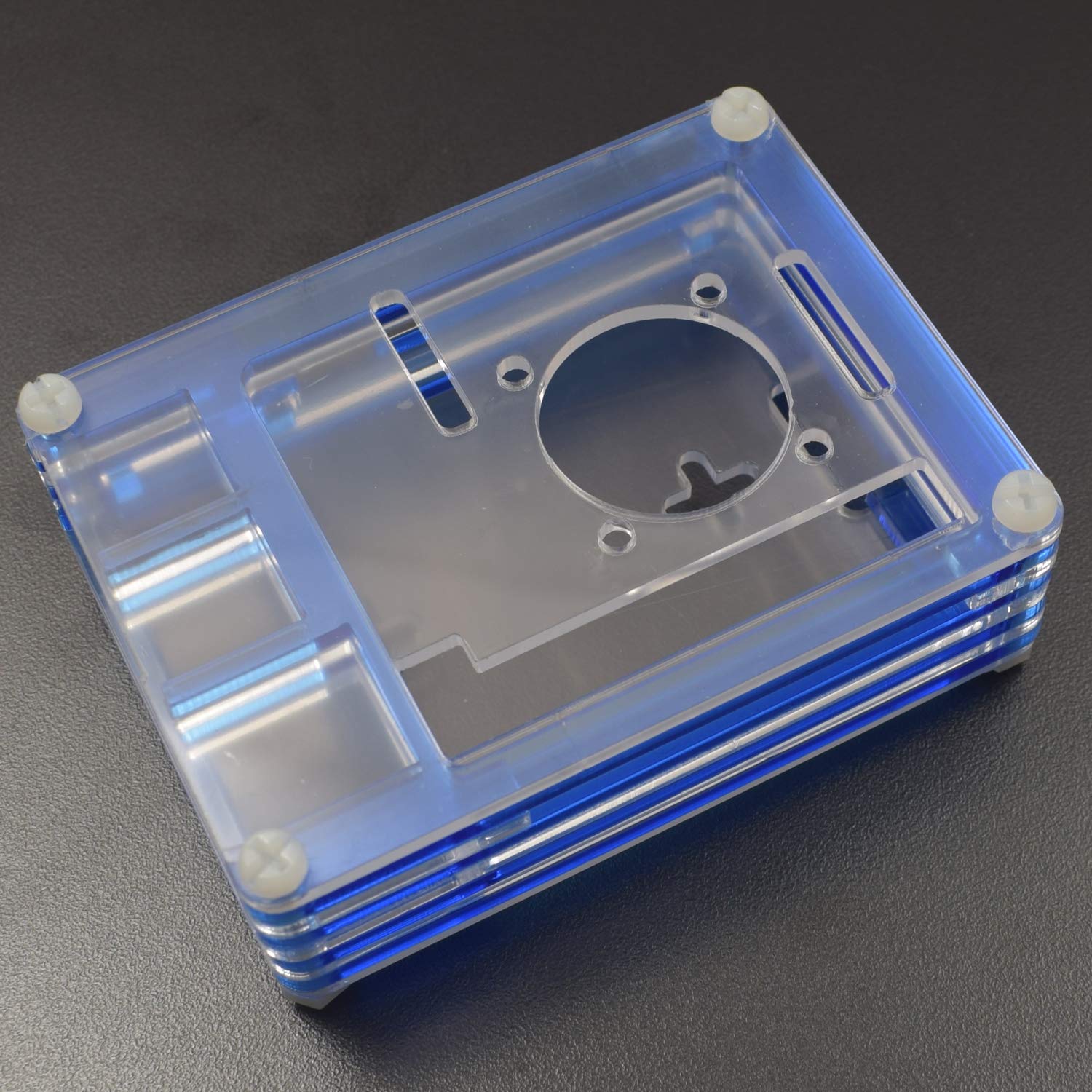 REES52® Pi 4 7 Layer Case, Raspberry Pi 4 ABS Case with Fan Mounting Block, Pi 4 Cooling Case Raspberry Pi 4 Case, for Pi 4/ Pi 4B Raspberry Pi 4 Acrylic Case Without Fan-Blue and Transparent-image-3